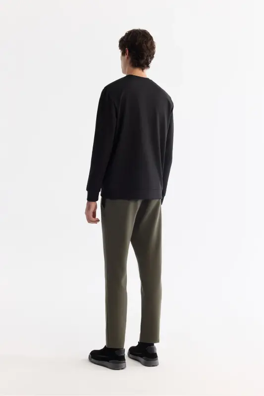 Men's Black Crew Neck Cotton Printed Elastane - 4