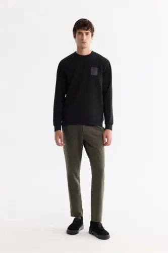 Men's Black Crew Neck Cotton Printed Elastane - 5