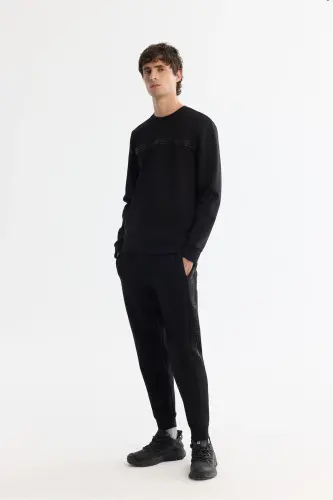 Men's Black Crew Neck Cotton Printed Elastane - 5