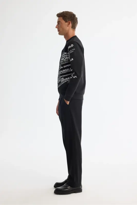Men's Black Crew Neck Cotton Printed Sweatshirt - 3