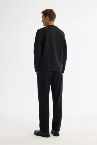 Men's Black Crew Neck Cotton Printed Sweatshirt - 4