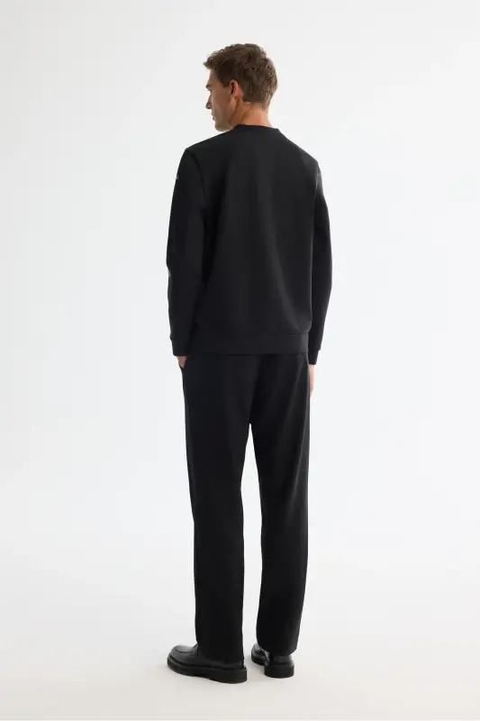Men's Black Crew Neck Cotton Printed Sweatshirt - 4