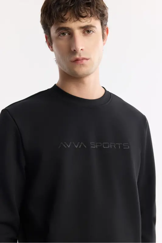 Men's Black Crew Neck Printed Bi Stretch Interlock T-shirt - 2