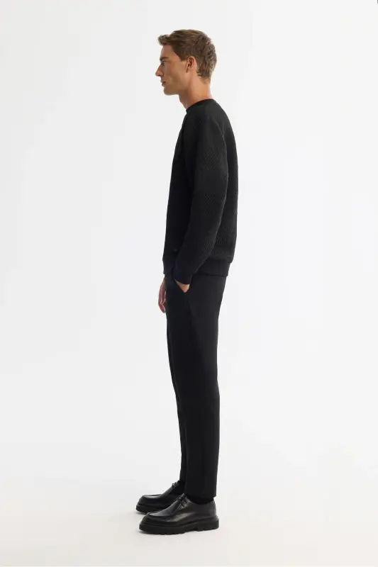 Men's Black Crew Neck Printed Elastane Sweatshirt - 4