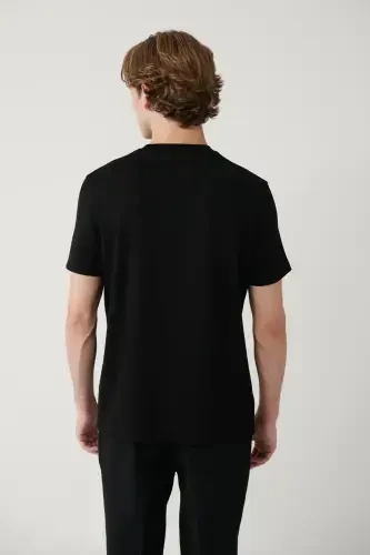 Men's Black Crew Neck Printed Interlock T-shirt A41y1008-Black - 4