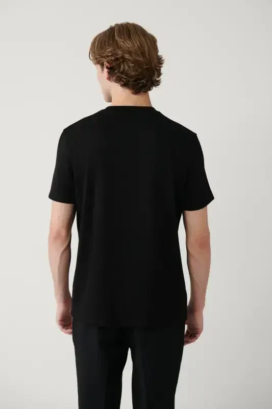 Men's Black Crew Neck Printed Interlock T-shirt A41y1008-Black - 4
