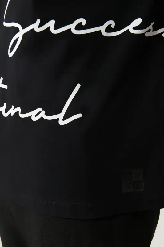 Men's Black Crew Neck Printed Oversize T-shirt A41y1038 - 2