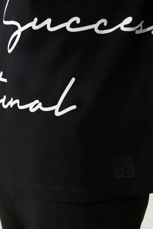 Men's Black Crew Neck Printed Oversize T-shirt A41y1038 - 2