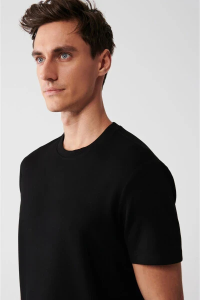 Men's Black Crew Neck Printed Soft Touch Regular Fit T-shirt A31y1003 - AVVA (1)