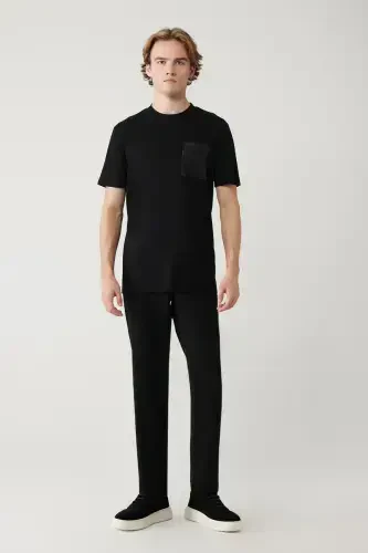 Men's Black Crew Neck Printed Soft Touch Regular Fit T-shirt A41y1010 - 6