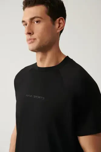 Men's Black Crew Neck Printed Soft Touch Regular Fit T-shirt A41y1031 - AVVA (1)