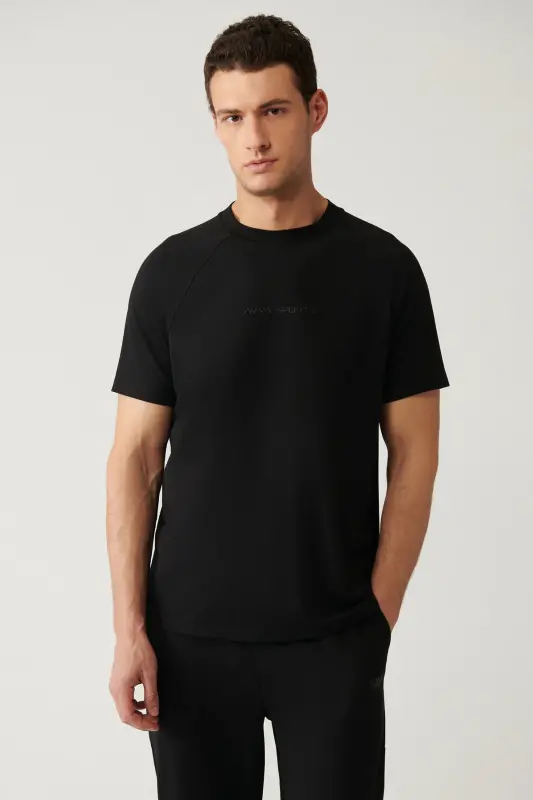 Men's Black Crew Neck Printed Soft Touch Regular Fit T-shirt A41y1031 - AVVA