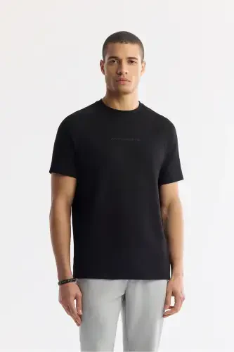 Men's Black Crew Neck Printed T-Shirt A41Y1168-Black - 1