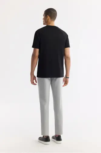 Men's Black Crew Neck Printed T-Shirt A41Y1168-Black - 4