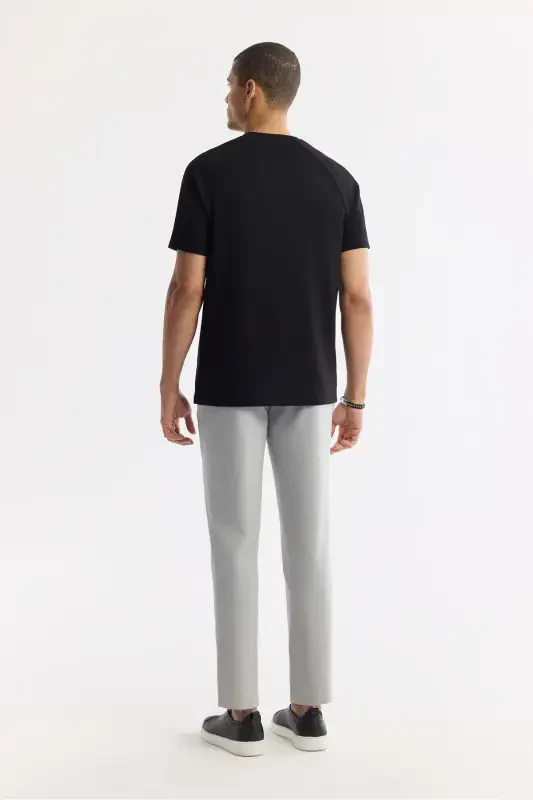 Men's Black Crew Neck Printed T-Shirt A41Y1168-Black - 4