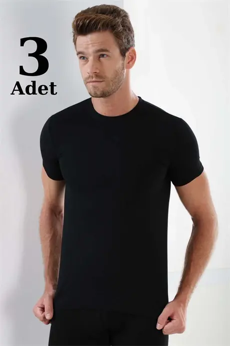 Men's Black Crew Neck T-Shirt 3-Pack 100% Cotton - 1