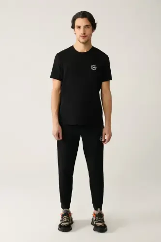 Men's Black Cycling Collar Jersey Fabric Trimmed Regular Fit T-shirt A41y1114 - 5