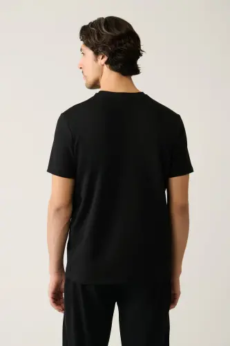 Men's Black Cycling Collar Jersey Fabric Trimmed Regular Fit T-shirt A41y1114 - 4
