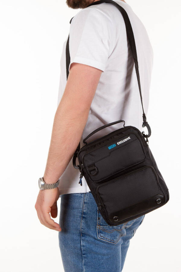 Men's Black Daily Hand and Shoulder Bag with Strap Waterproof Fabric Multi-Pocket Messenger Book Tablet - 1