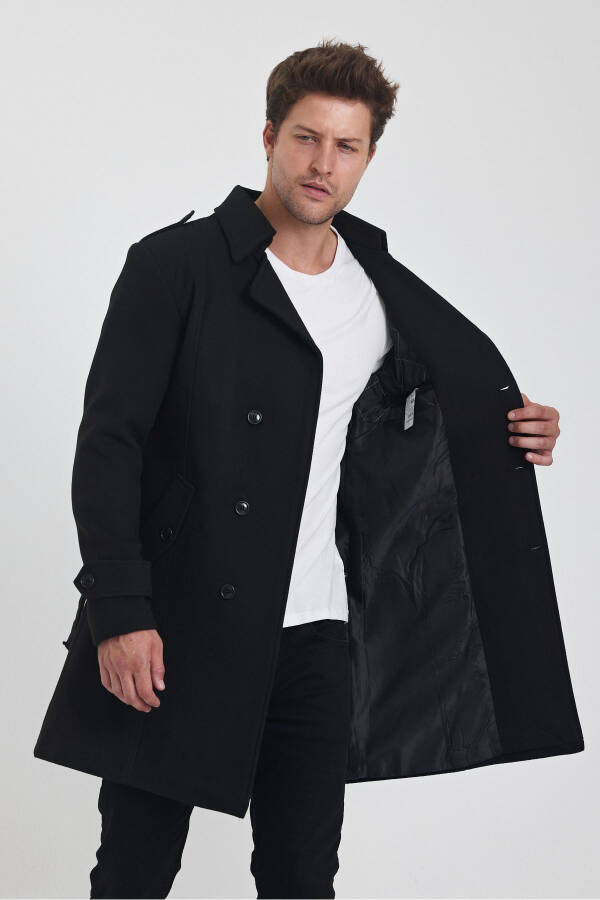 Men's black double-breasted long slim fit cashmere coat - 11