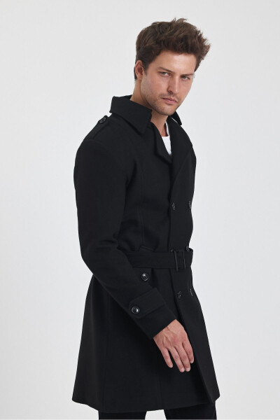 Men's black double-breasted long slim fit cashmere coat - 14