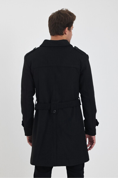 Men's black double-breasted long slim fit cashmere coat - 15