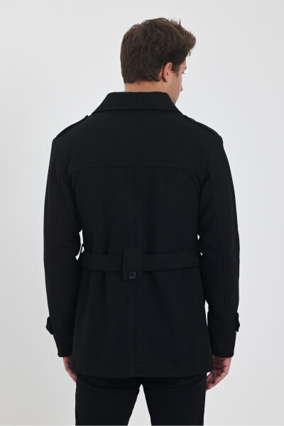 Men's black double-breasted slim fit wool coat - 15