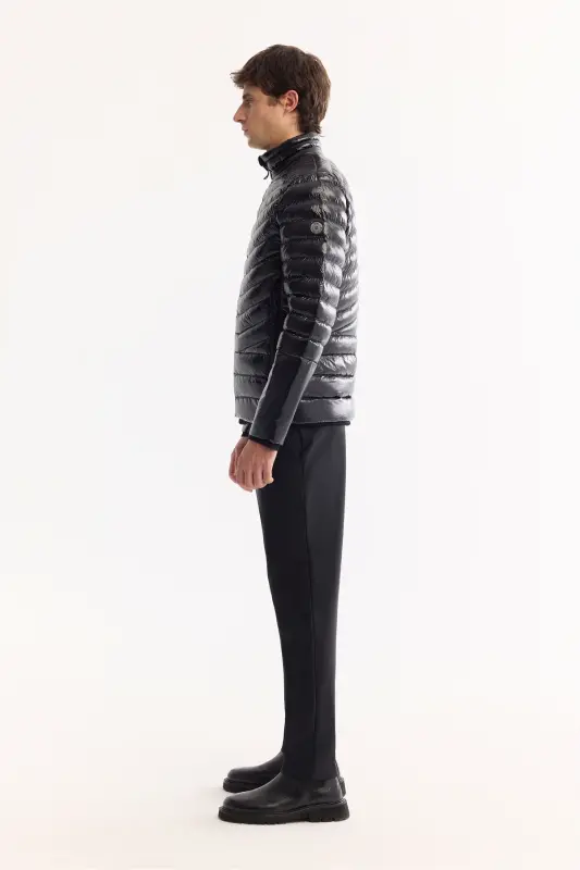 Men's Black Down Water Repellent Windproof Fabric Stand-up Collar Glossy Comfort Fit Puffer Jacket B006015 - Black - 8