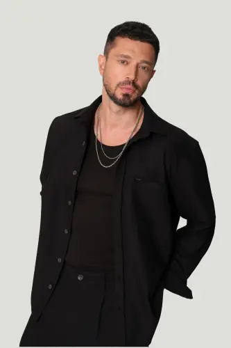 Men's Black Easy Iron Classic Collar Shirt - 1