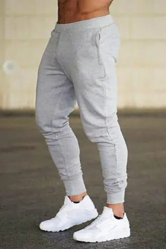 Men's Black Elastic Hem Sweatpants-Grey Melange 