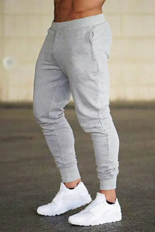 Men's Black Elastic Hem Sweatpants-Grey Melange - GENEL MARKALAR