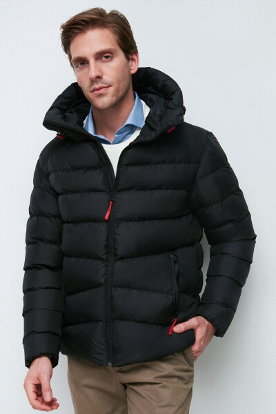 Men's Black Fleece-Lined Hooded Windproof Puffer Winter Jacket - 9