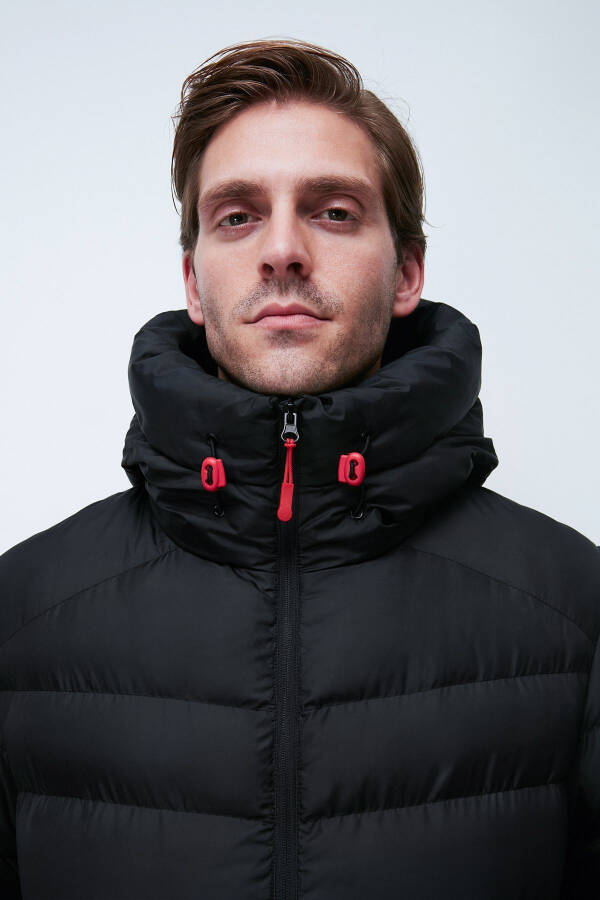 Men's Black Fleece-Lined Hooded Windproof Puffer Winter Jacket - 13