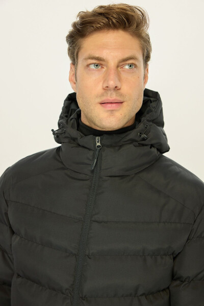 Men's Black Fleece-Lined Hooded Windproof Puffer Winter Jacket - 6