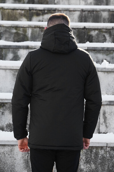 Men's Black Fleece Lined Waterproof Windproof Hooded Winter Jacket & Coat & Parka - 14