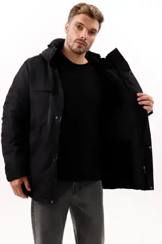 Men's Black Fleece Lined Waterproof Windproof Hooded Winter Jacket & Coat & Parka - 4