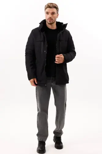 Men's Black Fleece Lined Waterproof Windproof Hooded Winter Jacket & Coat & Parka - 6