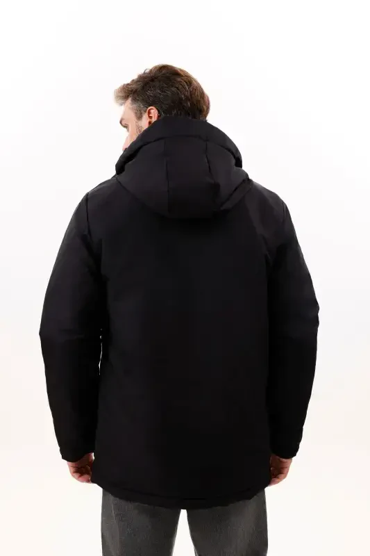 Men's Black Fleece Lined Waterproof Windproof Hooded Winter Jacket & Coat & Parka - 7