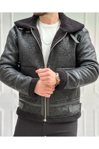 Men's Black Full Fur Lined Napa Leather Jacket - 8