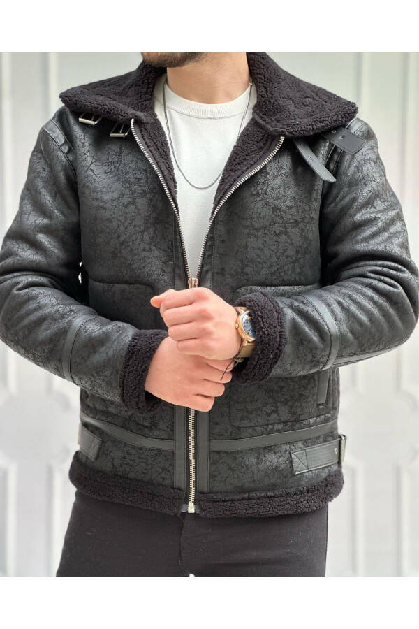 Men's Black Full Fur Lined Napa Leather Jacket - 8