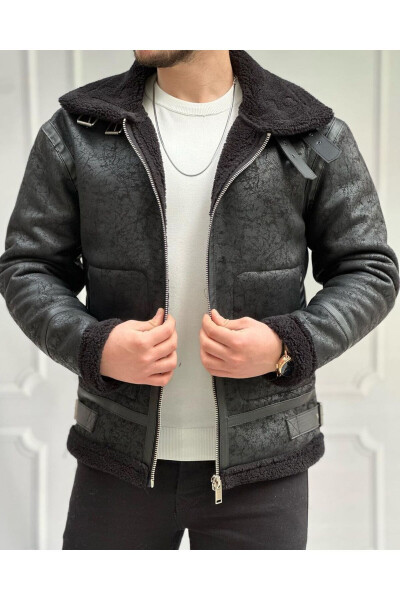 Men's Black Full Fur Lined Napa Leather Jacket - 9
