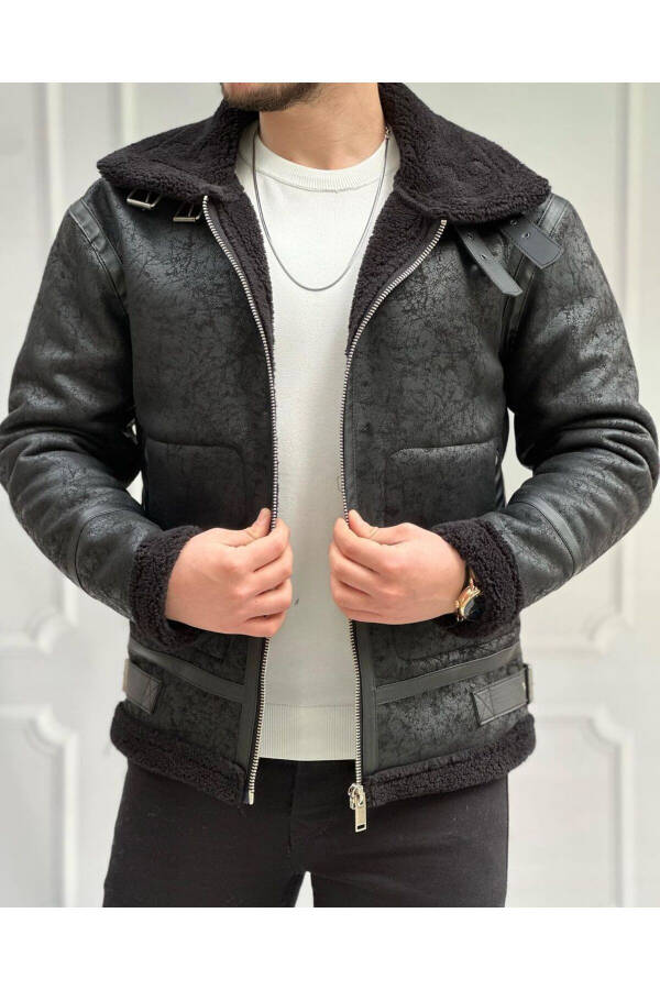 Men's Black Full Fur Lined Napa Leather Jacket - 9