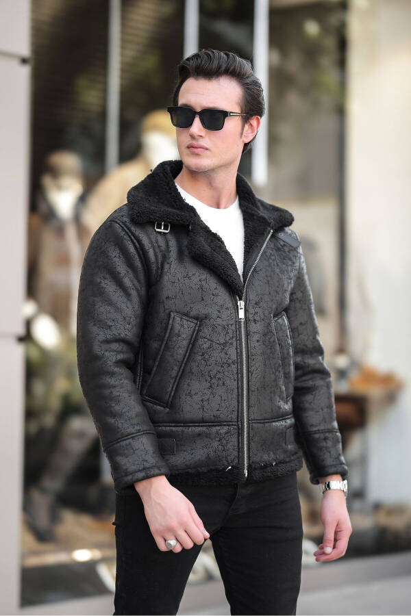 Men's Black Full Fur Lined Napa Leather Jacket - 6