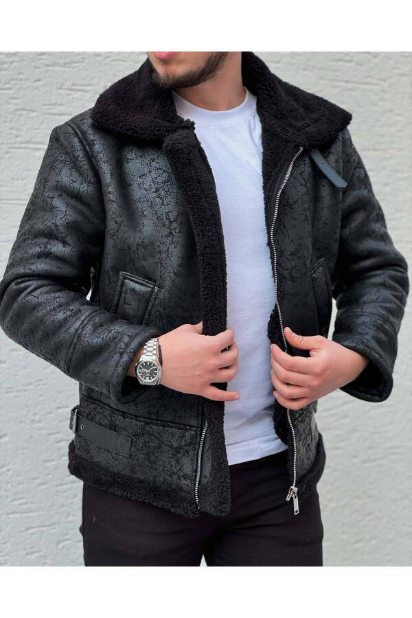 Men's Black Full Fur Lined Napa Leather Jacket - 1