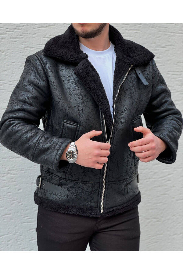 Men's Black Full Fur Lined Napa Leather Jacket - 2