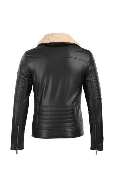 Men's Black Fur Collar Slim Fit Leather Jacket - 11