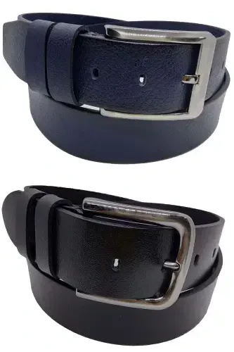 Men's Black Genuine Leather Belt 2-pack - Black Navy Blue - 1