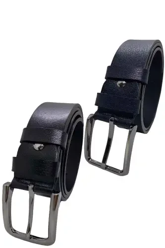 Men's Black Genuine Leather Belt 2-pack - Black Navy Blue - GUTIERO (1)
