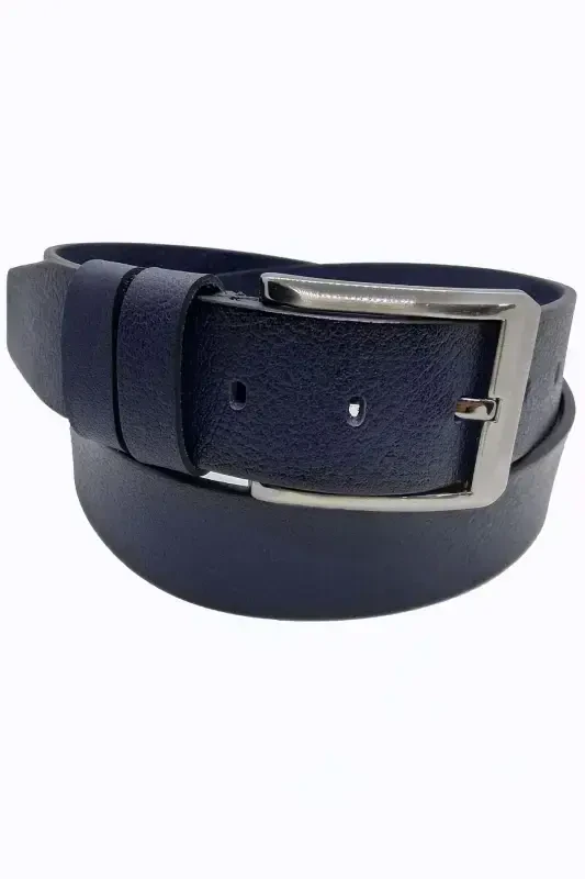 Men's Black Genuine Leather Belt 2-pack - Black Navy Blue - 3