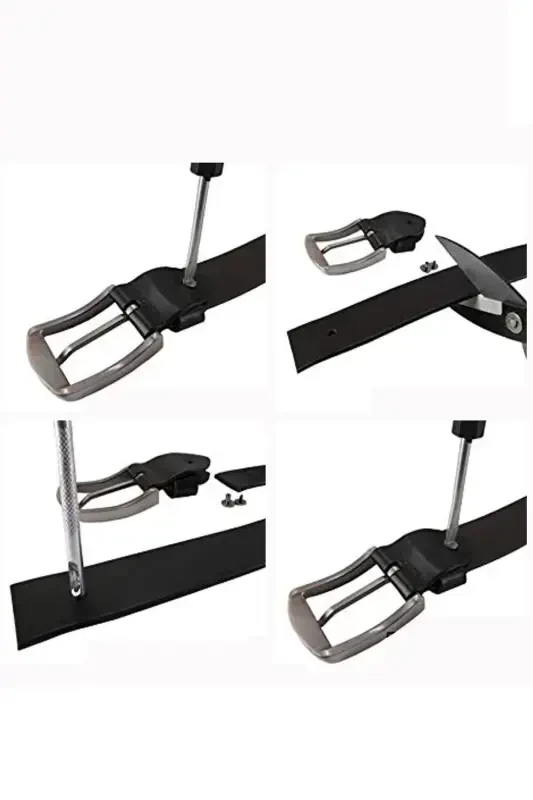 Men's Black Genuine Leather Belt 2-pack - Black Navy Blue - 5